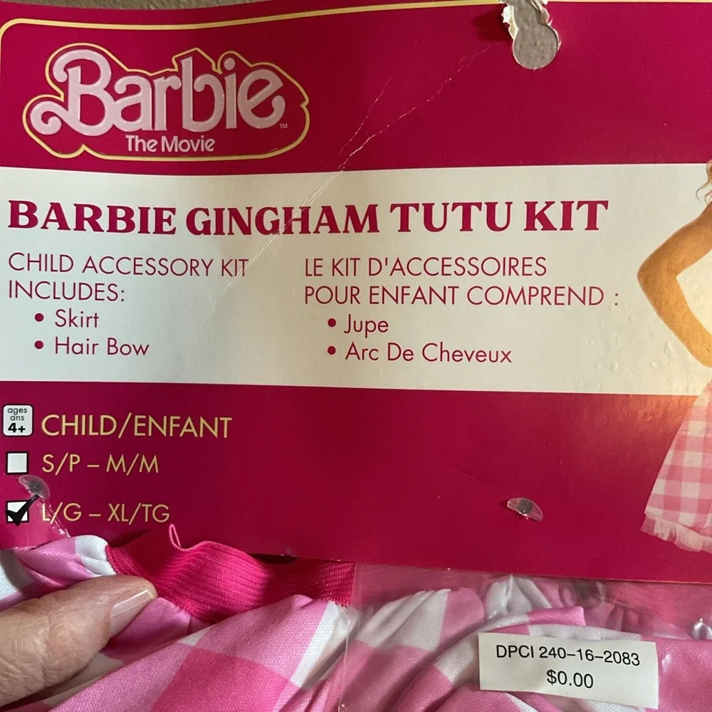 NEW Barbie Movie Gingham Tutu Kit Halloween Costume Girls Large/XL Skirt/Bandana
